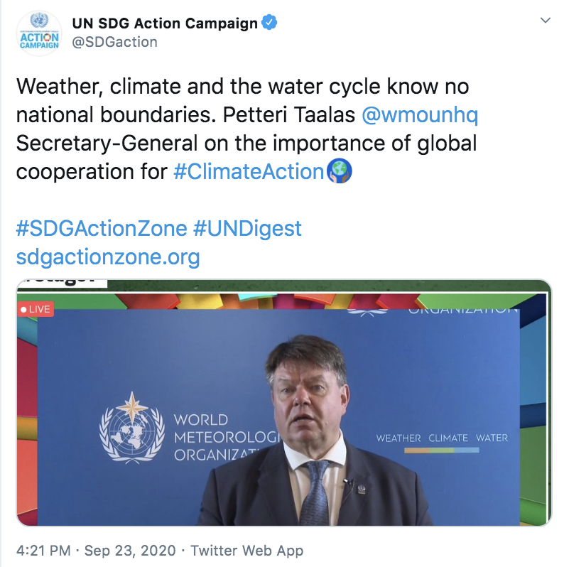 WMO SG Taalas on SDGs 23.9.2020